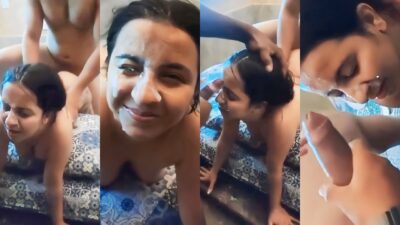 Horny GF Threesome Fuck Getting Cum Shower Viral Video